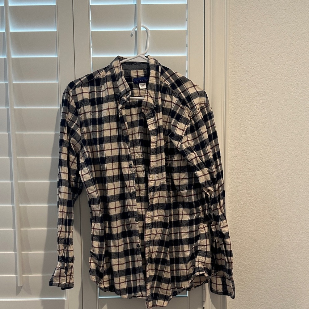 Simply Styled Men's Casual Plaid Button Down Shirt - Black and Cream